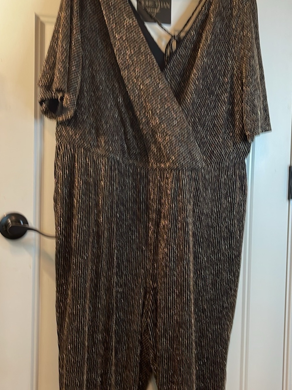 torrid Black and Gold Metallic Wrap-Front Jumpsuit